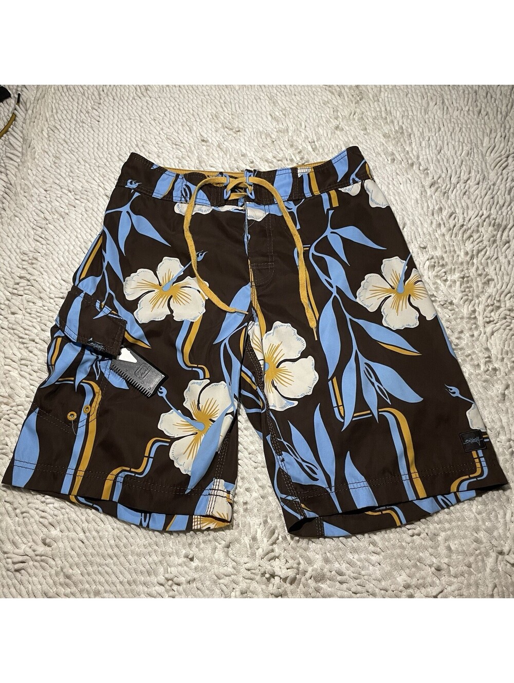 Vintage Billabong Board Shorts Size 30 Blue Yellow Floral Hawaiian Y2K Surf